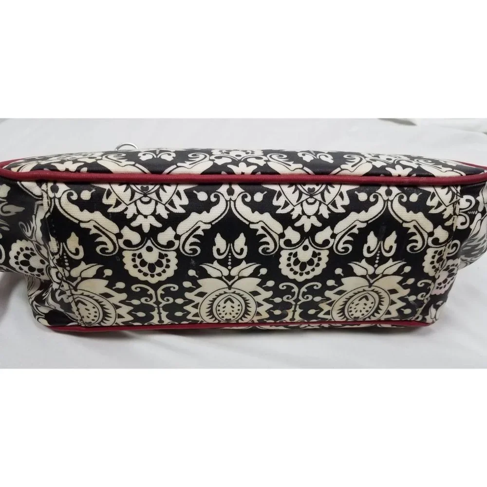 Petunia Pickle Bottom Black & Red Damask Print Satchel Diaper Bag